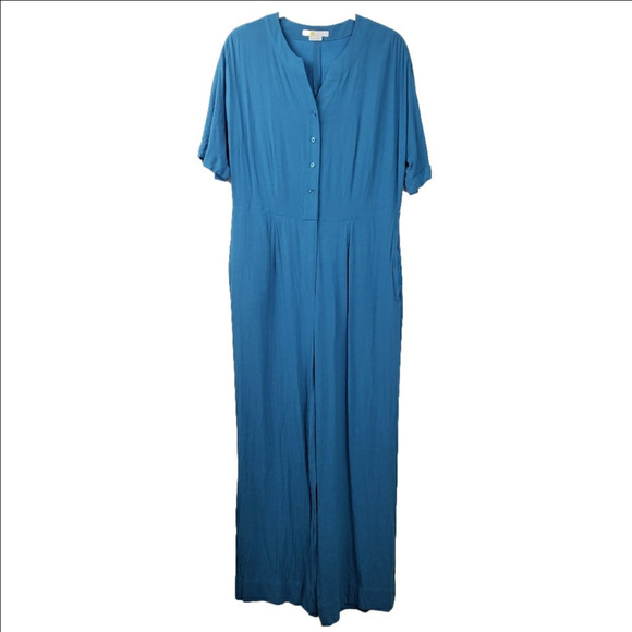 Boden Teal Jumpsuit Size 10R Short Sleeve Wide Leg Pockets Casual Contemporary - Picture 1 of 10